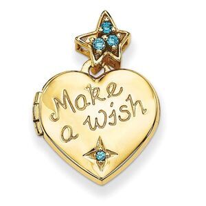 14k Yellow Gold & CZ Make A Wish Star and Heart Locket, 15mm